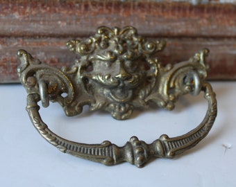 Vintage drawer handle Lion face pull architectural salvage Victorian north wind restoration hardware supplies