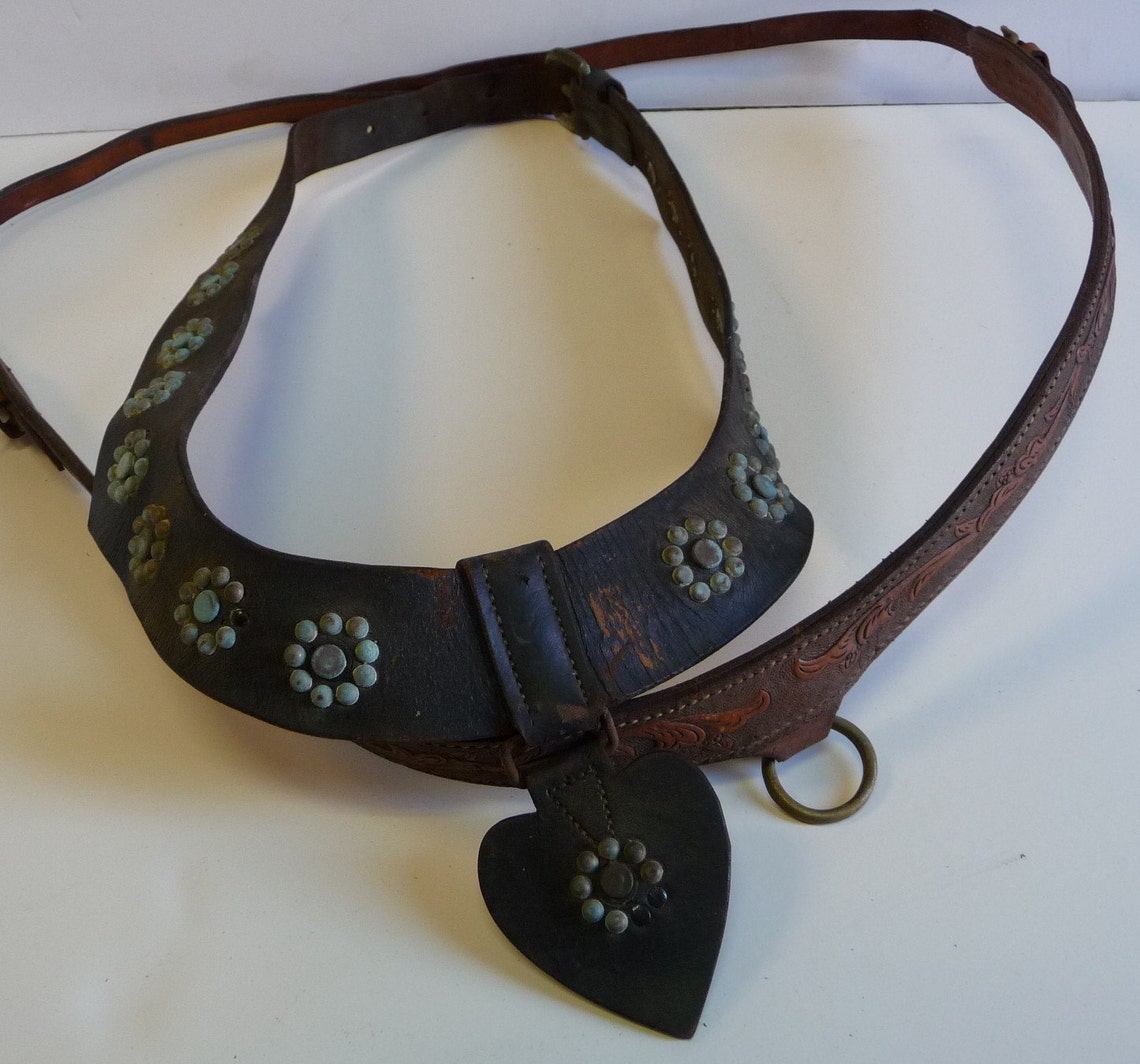 Two vintage Horse Tack Chest Straps leather Tooled and Studded Etsy