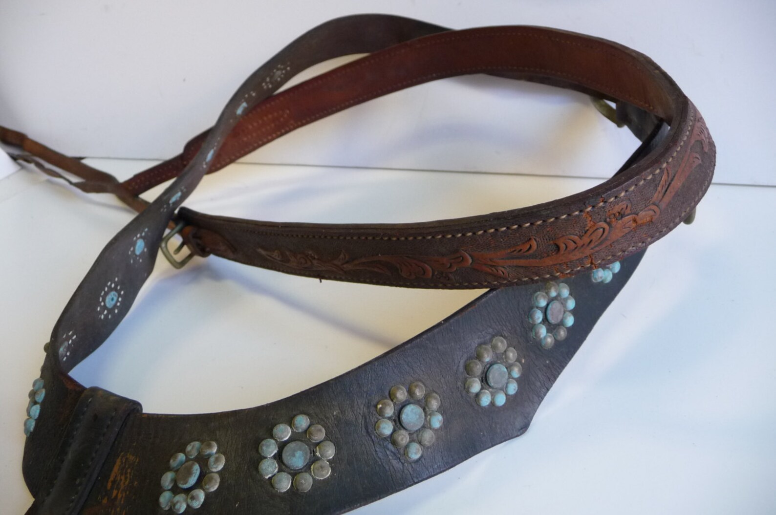 Two vintage Horse Tack Chest Straps leather Tooled and Studded Etsy