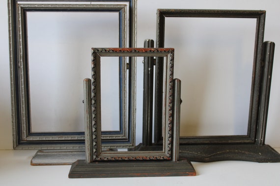 Three Vintage Swing Frames Table Shelf Frame Picture Framing Supplies Aged  Silver Antique Frame 