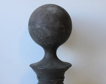 Large Vintage ball finial with base aged brass orb sphere rustic industrial salvage display repurpose supplies