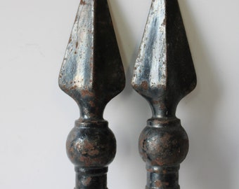 Two vintage Iron finials black Gothic spear fence gate topper architectural salvage decorative embellishment garden home supplies