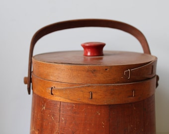 Vintage wood Ice bucket Sugar feed orchard Wooden Primitive Rustic banded pail