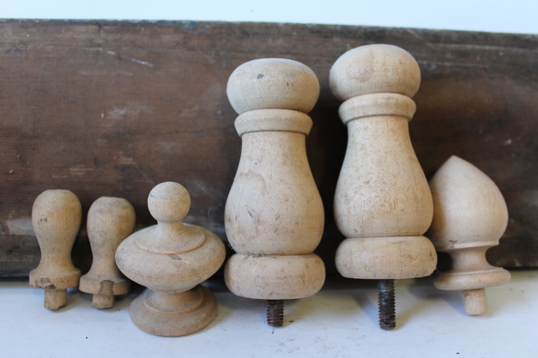 Six Vintage Wood Finials Natural Raw Wood Post Cap Restoration Hardware ...