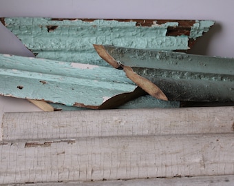 9 rieles antiguos de madera recuperada recortan chippy azul blanco Salvamento arquitectónico rústico país francés Shabby encuadre reutilizar suministros lote