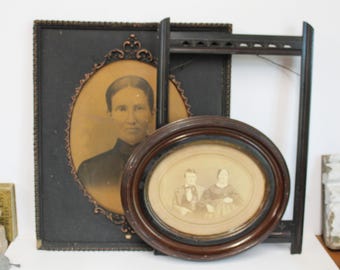 Three Antique frames Black wood Oval variety framing supplies Victorian photos