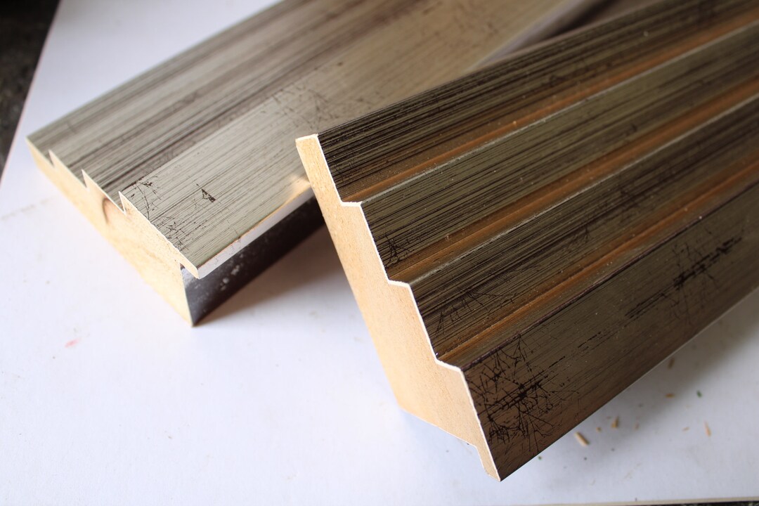 Splayed Frame Rails Group of 5 Vintage Wood Frame Rails Large Chunky Silver Stepped Modern ...