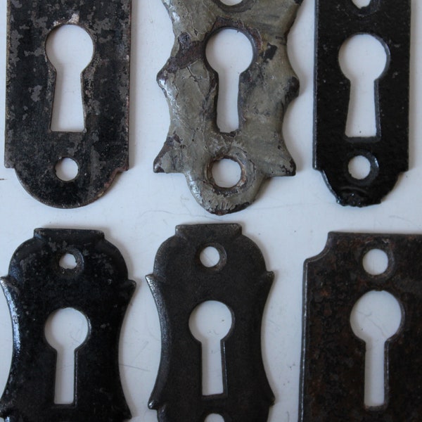 Lot 6 vintage Keyhole plates drawer cabinet skeleton key antique escutcheon furniture hardware Restoration salvage