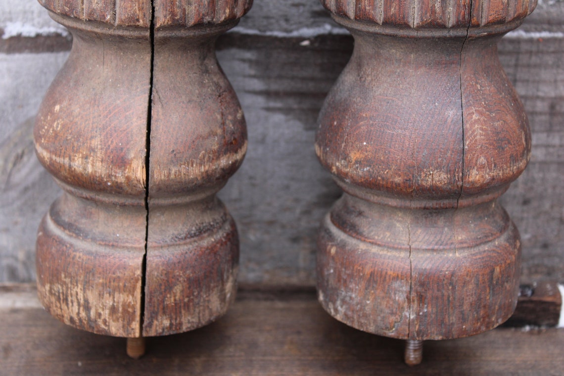 2 vintage wood posts table legs 23 inch chunky spindles Etsy