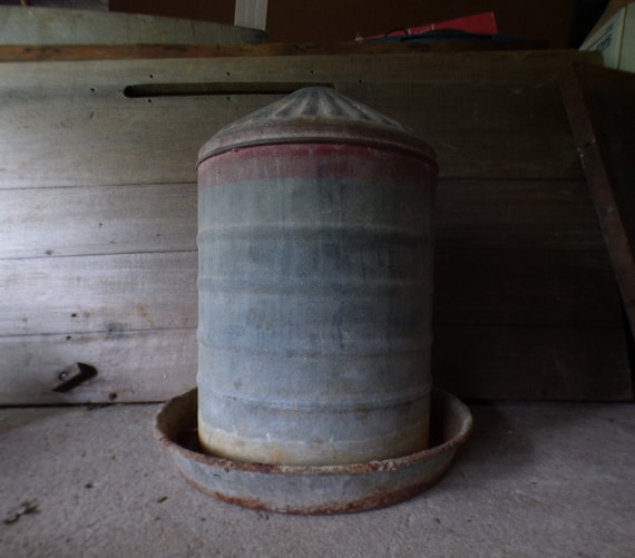 Vintage Chicken Waterer feeder Galvanized Metal Rustic rusty Etsy