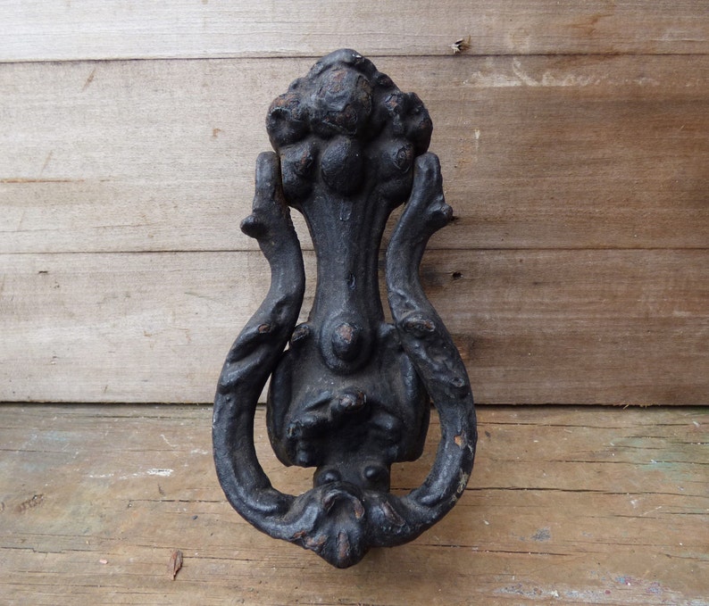 Antique Door Knocker Black Cast Iron Art Nouveau Gothic Image 0