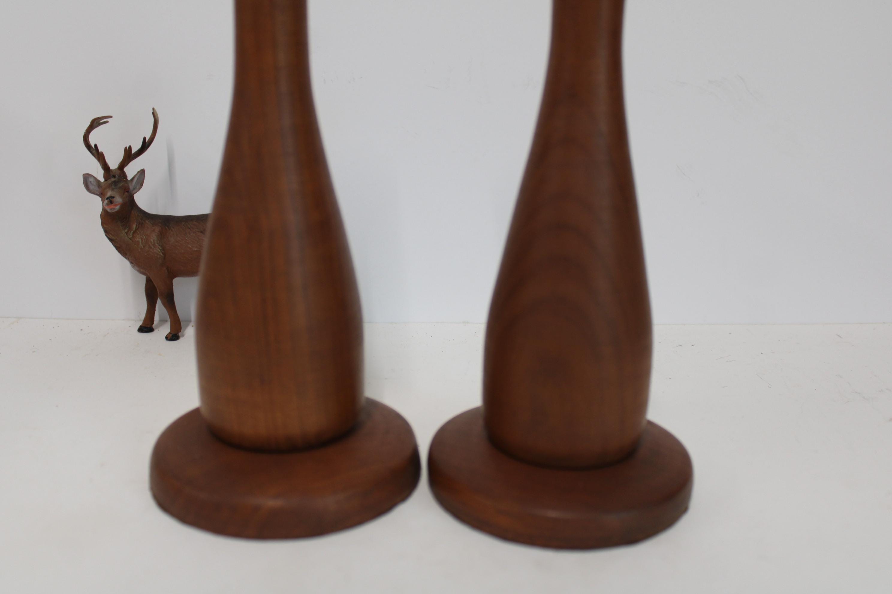 Two Vintage Turned Wood Candlestick Candle Holders Danish Modern Signed ...