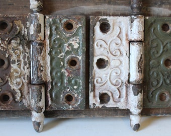 Two Antique hinges 3 1/2 inch door hardware Eastlake era Restoration architectural salvage Supplies painted