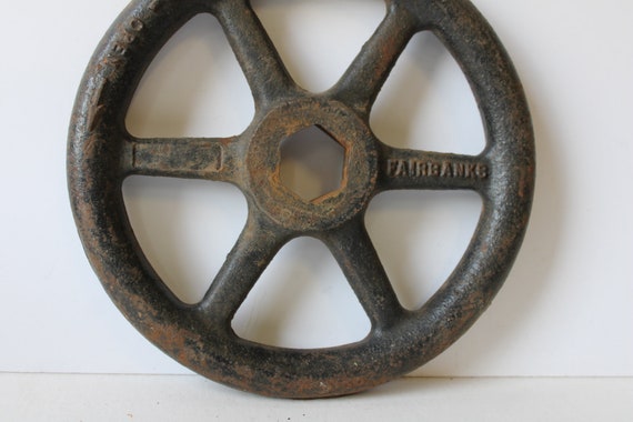 Vintage Wheel Metal Pulley Fairbanks Gear 9 Inch Rustic Industrial
