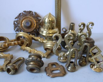 Lot parts architectural salvage metal brass appliques finials antique embellishments decorative lamp pieces chandelier junk supplies