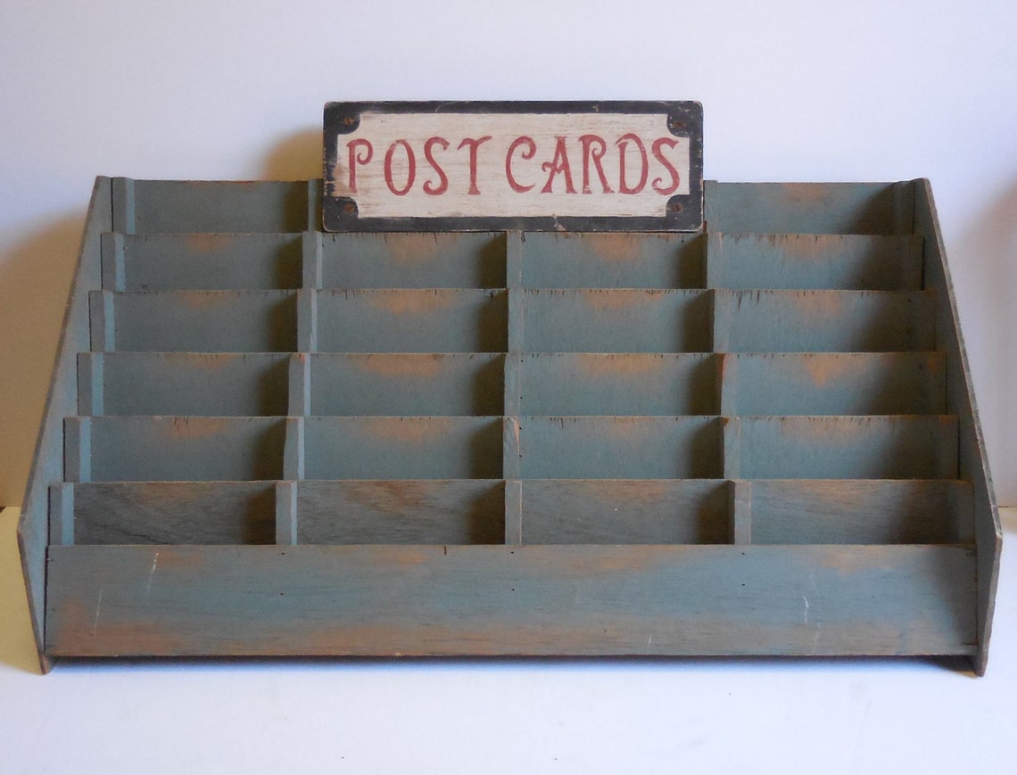 Vintage Postcard Display rack Card shelves Slots Wood Etsy