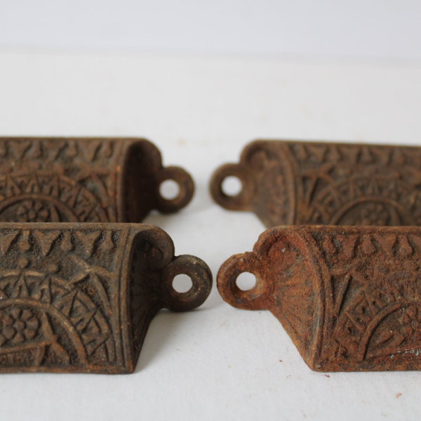 Four Antique drawer bin pulls handle Eastlake apothecary architectural salvage restoration supplies