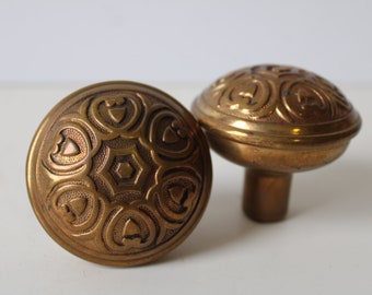 Two vintage ornate gold doorknobs Restoration architectural salvage door hardware supplies