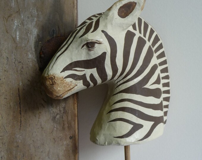 Vintage Paper Mache ZEBRA Head Neck on Stick Plant Nursery Etsy