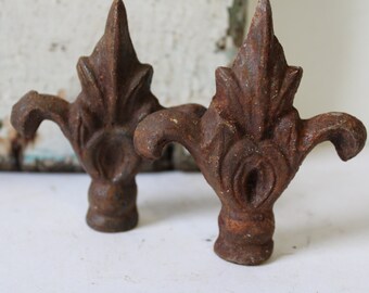 Two Vintage metal finials architectural salvage gate top post cap embellishment garden home furniture art supplies