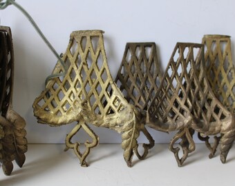 Eleven brass lighting parts side panels architectural salvage antique decorative lamp pieces chandelier junk supplies