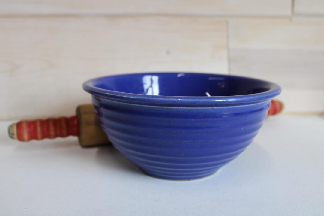 Vintage Ribbed Bowl Cobalt Blue Oven Ware USA Pottery Mixing Serving ...