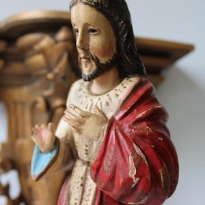Vintage wood religious Santos Jesus statue Old World figure antique statuary