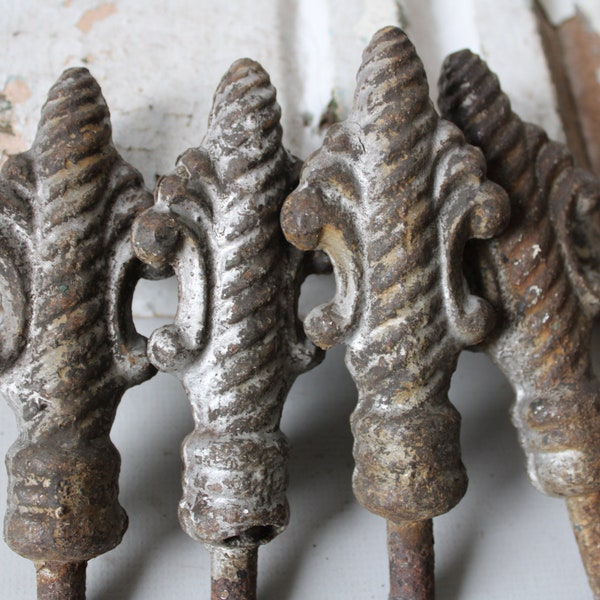 Four Antique fence finials iron Gothic Garden Home Supplies Architectural salvage weathered fragments parts spiral