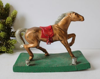 Vintage cast metal horse statue antique equestrian Game topper salvage display