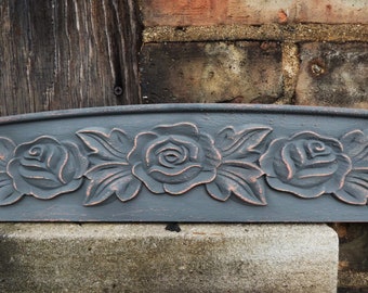 Architectural wood pediment 31 inch salvage gray rose flowers furniture window mirror embellishment Shabby French Country Supplies