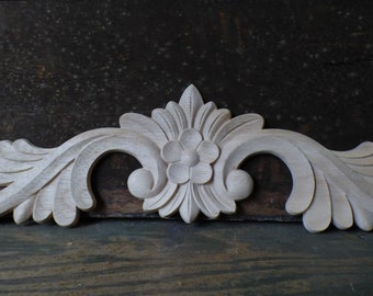 Wood applique Decorative 15" pediment architectural Victorian French Country ornamental furniture wall embellishment Supplies