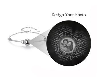 Custom Image Projection Bracelet – S925 Silver Angel Eye/Sunflower – “I Love You” or “Happy Birthday” Hidden Photo Gift