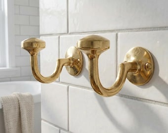 Ganchos de latón para toallas de baño, gancho de pared, latón sin lacar, colgador de puerta resistente, toallero, bata o perchero de pared para entrada.