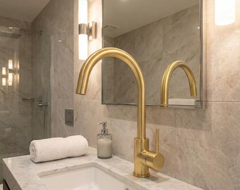 Unlacquered Brass Kitchen Faucet – Single Hole, Farmhouse Mixer Tap