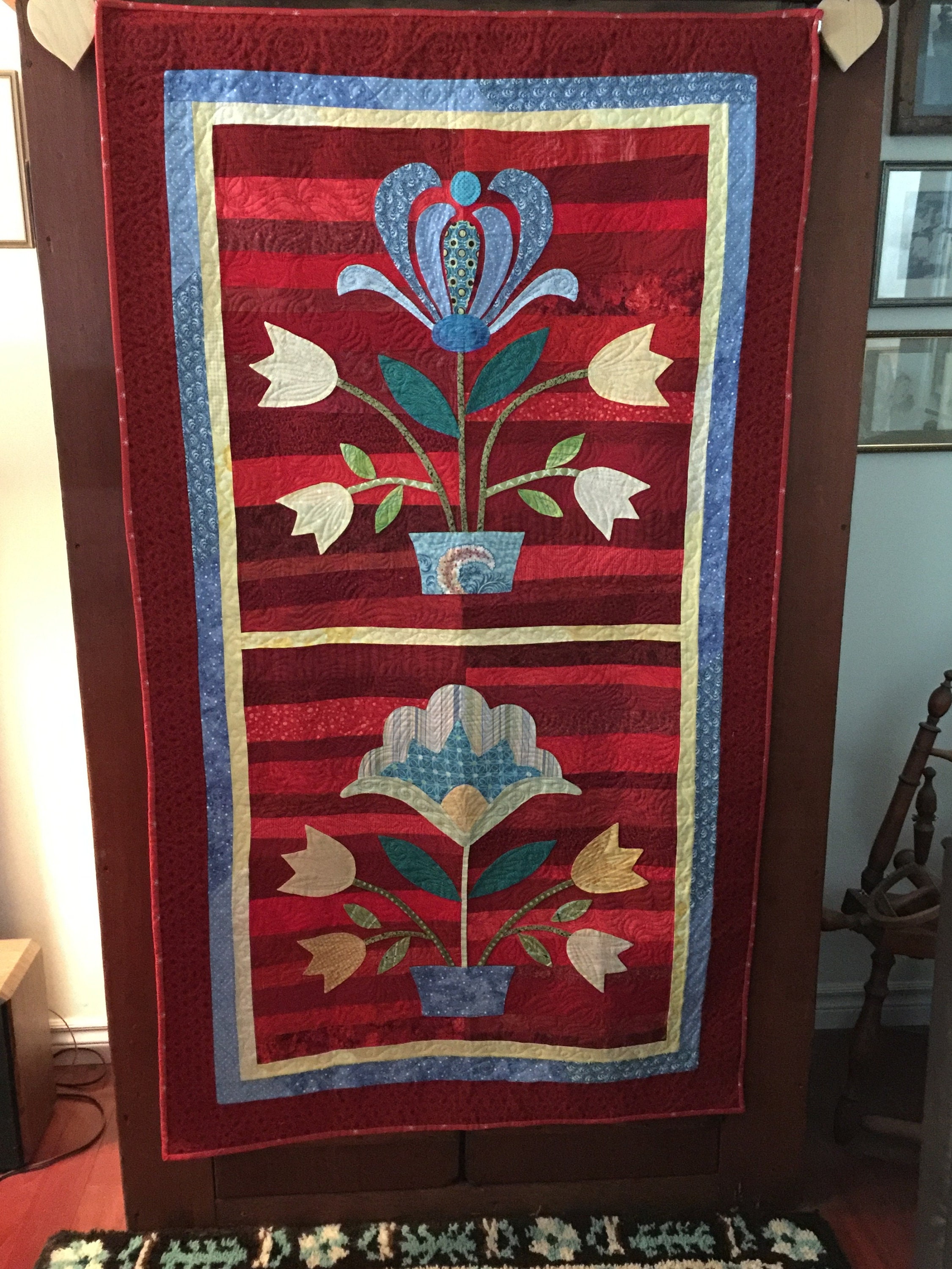 Folk flowers quilt wallhanging hand appliqued and machine | Etsy