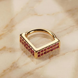 14k Solid Gold Double Row V-Shape Clicker • 16g Geometric Ruby Red Earring • Luxury Helix Conch Septum Ring • Pointed Gold Piercing Gift