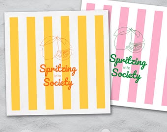 Spritzing Into Society - Servilleta de rayas amarillas o rosas, limón o lima, decoración para fiestas Spritz