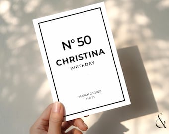 Black & White No 50 Birthday Party Invite - Luxury Invitation Card, 30th Birthday Fashion Designer - Editable Canva Template