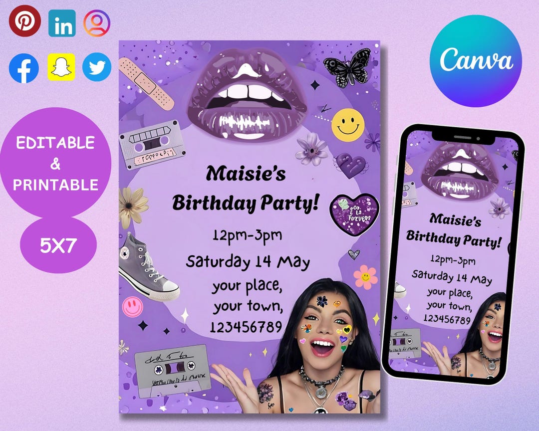 Editable Olivia Rodrigo Party Invitation Template Digital Invitation