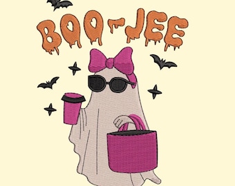 Boo-Jee Ghost Embroidery Design, Chic Halloween Machine Pattern (Digital Download