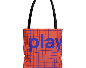 Playful Grid Tote Bag: Reusable Polyester Shopping Bag