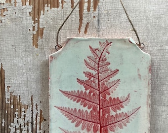 Large Handmade Ceramic Fern Print Wallhanging