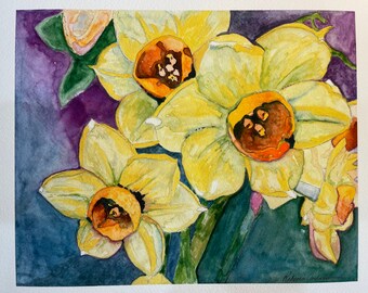 Spring Daffodils, Watercolor Giclee Print