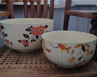 Vintage 50s Halls Superior side dish & large bowl set - Mary Dunbar, Jewel Homemakers Institute, Quality Kitchenware 12 cup mixing bowls