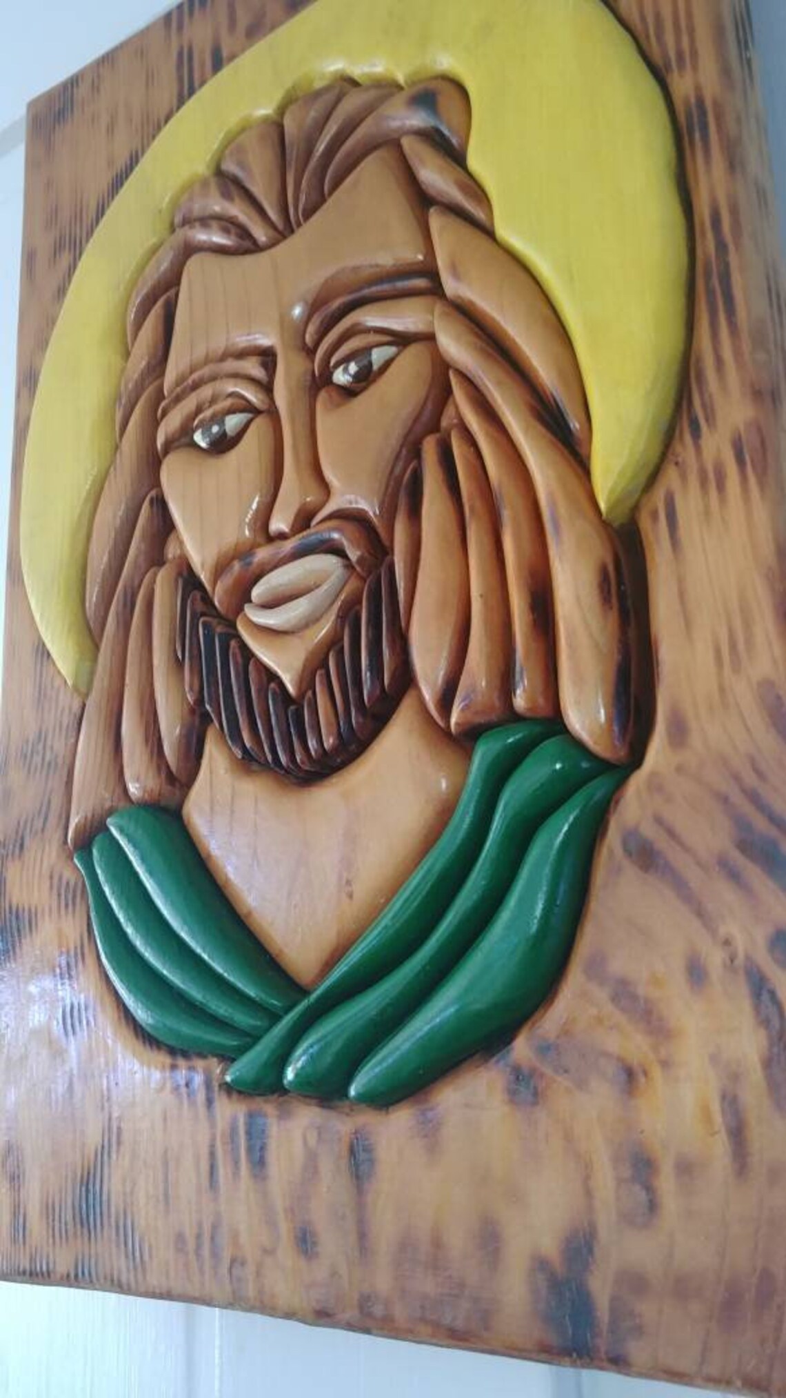 Vintage 60s wooden Jesus wall art handmade organic carved Etsy