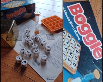 Vintage 80s Parker Brothers Boggle game - complete alphabet dice spelling strategy, educational travel game original box & instructions