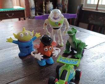 Vintage 90s Walt Disney Pixar Toy Story movie figure collection - BK Happy Meal prize toys Buzz, Alien Rex, RC Buggy Mr Potatohead