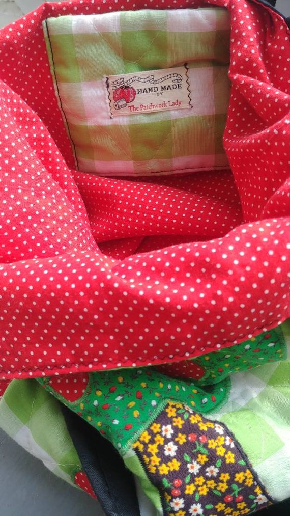 Vintage 60s handmade patchwork apple tree embroid… - image 5