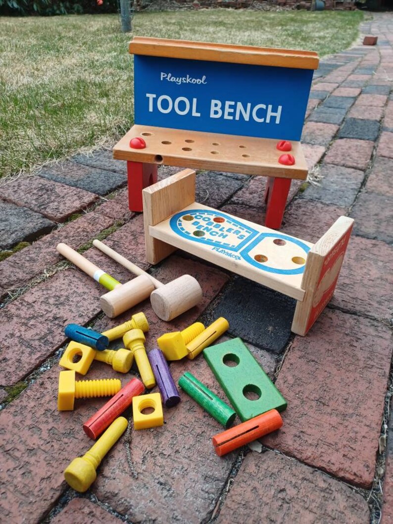 Vintage 60s Playskool Workbench 2 Sets Wooden Frame Tool Etsy