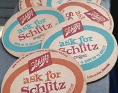1958 Schlitz heavy stock double sided clean drink coasters - stamped mint blue, red, cola, beer coaster, vintage barware, 6 pack set